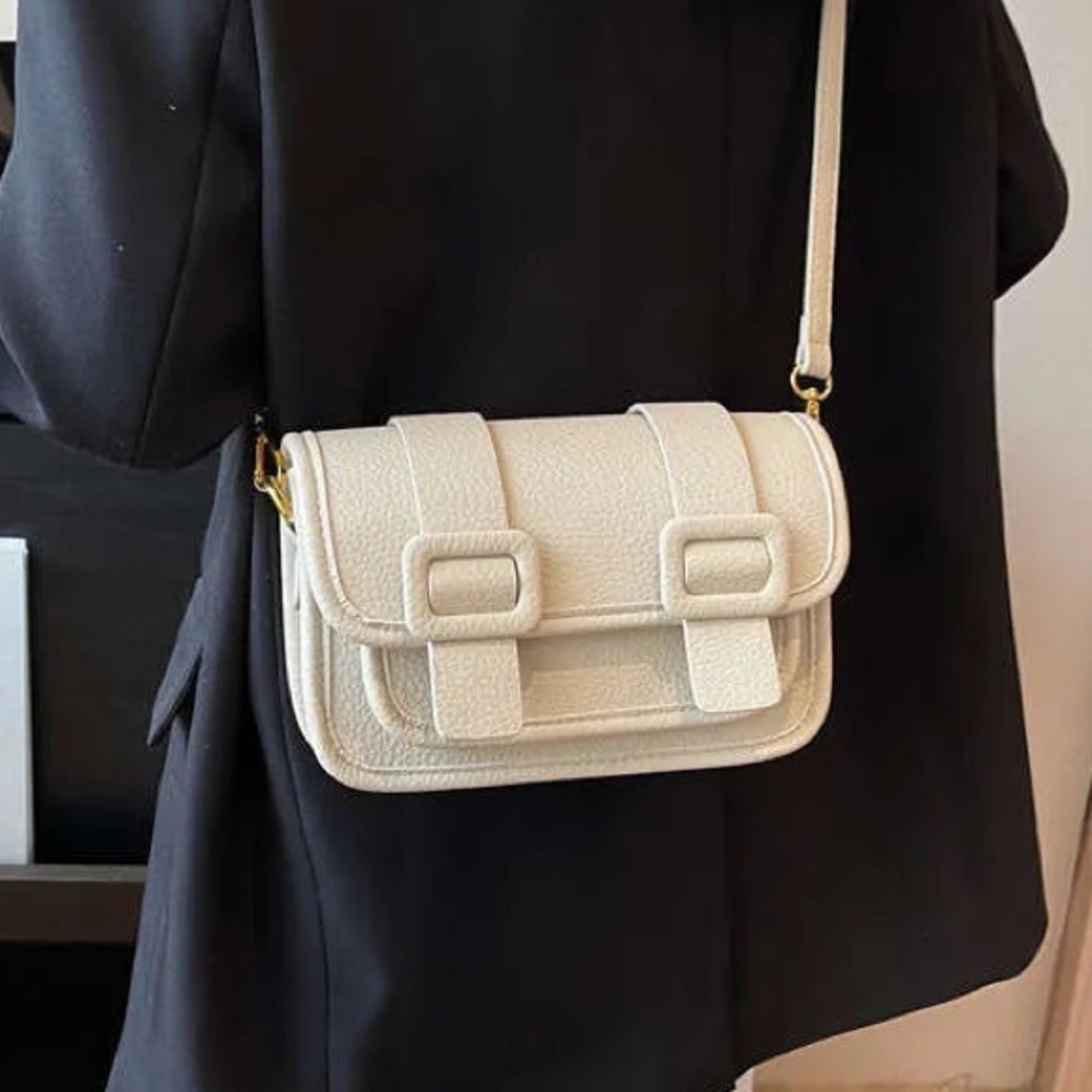 Women's Faux Leather Cream Crossbody Buckle Purse Shoulder Bag Satchel